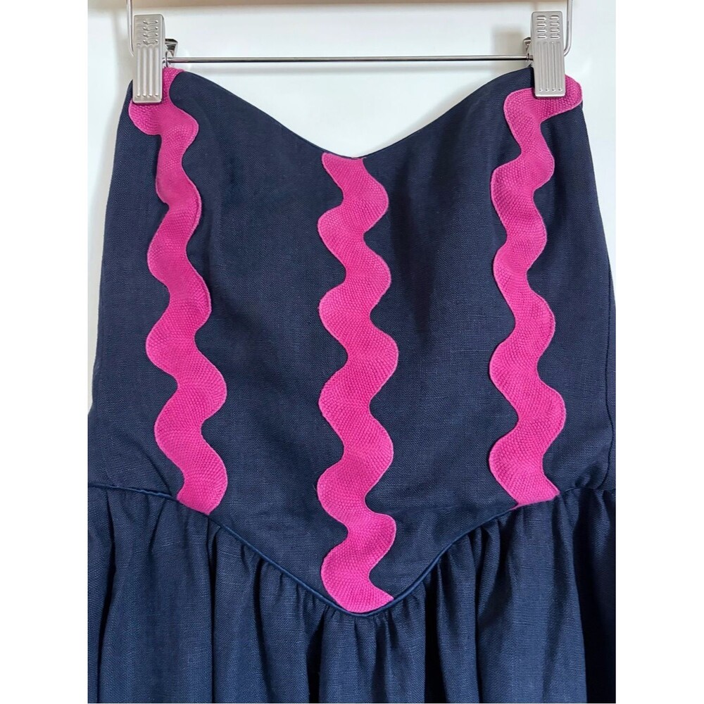 Rare Vintage Betsey Johnson Linen Dress 90’s Midi Halter Navy Blue Made in USA - Picture 5 of 10